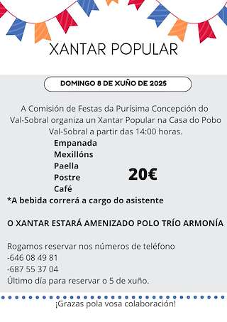 Fechas, información, programa, cartel, imágenes, mapa y ubicación de Xantar Popular de Val Sobral  en  Soutomaior