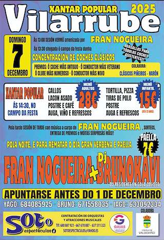 Fechas, información, programa, cartel, imágenes, mapa y ubicación de Xantar Popular de Vilarrube (2025)  en  Valdoviño