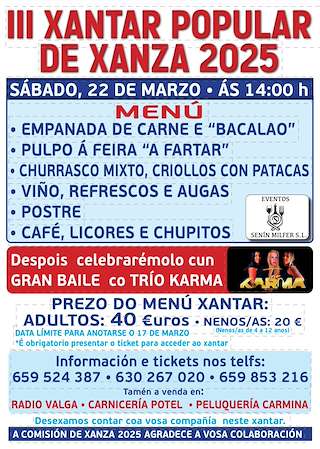 Fechas, información, programa, cartel, imágenes, mapa y ubicación de III Xantar popular de Xanza  en  Valga