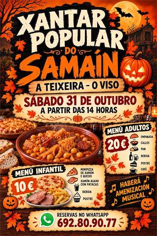 Fechas, información, programa, cartel, imágenes, mapa y ubicación de Xantar Popular do Samaín de A Teixeira  (2026)  en  Redondela