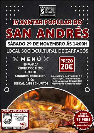 Fechas, información, programa, cartel, imágenes, mapa y ubicación de IV Xantar Popular do San Andrés de Zarracós (2025)  en  A Merca
