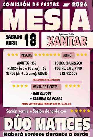Fechas, información, programa, cartel, imágenes, mapa y ubicación de Xantar Popular (2026) en Mesía