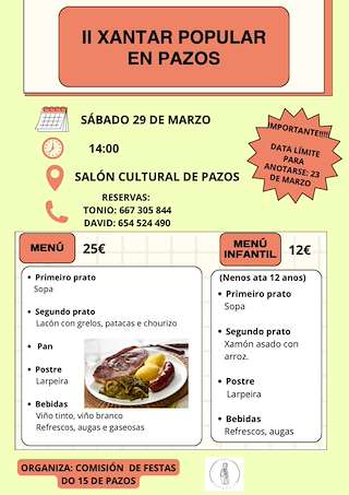 Fechas, información, programa, cartel, imágenes, mapa y ubicación de II Xantar Popular  en  Pazos de Borbén