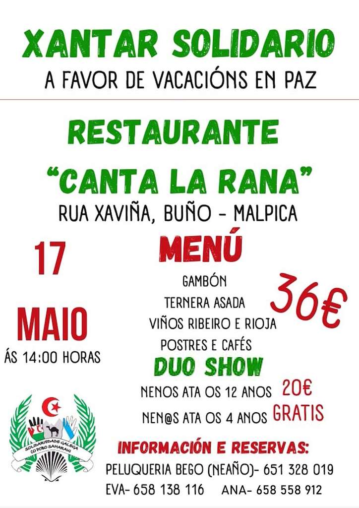 Xantar Solidario a favor de Vacacións en Paz en Malpica de Bergantiños