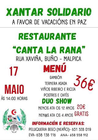 Fechas, información, programa, cartel, imágenes, mapa y ubicación de Xantar Solidario a favor de Vacacións en Paz  en  Malpica de Bergantiños