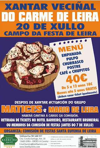 Fechas, información, programa, cartel, imágenes, mapa y ubicación de Xantar Veciñal do Carme de Leira  en  Ordes