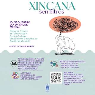 Fechas, información, programa, cartel, imágenes, mapa y ubicación de Xincana sen Filtros - Día da Saúde Mental (2026)  en  Narón