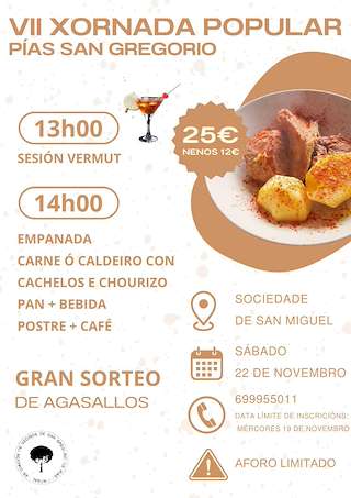 Fechas, información, programa, cartel, imágenes, mapa y ubicación de VII Xornada Popular de San Gregorio de Pías (2025) en O Rosal