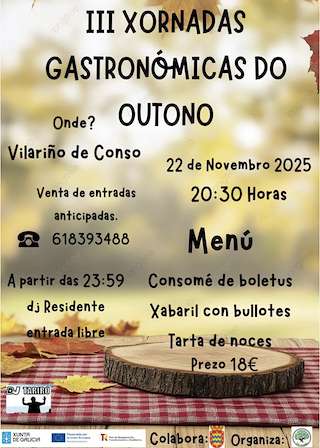Fechas, información, programa, cartel, imágenes, mapa y ubicación de III Xornadas Gastronómicas do Outono  (2025)  en  Vilariño de Conso
