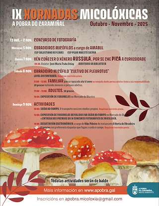 Fechas, información, programa, cartel, imágenes, mapa y ubicación de IX Xornadas Micolóxicas (2025)  en  A Pobra do Caramiñal