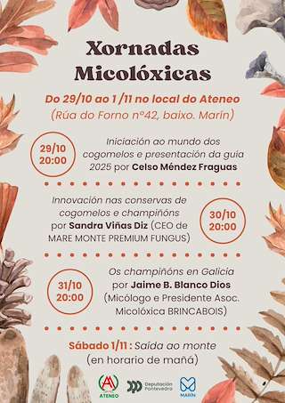 Fechas, información, programa, cartel, imágenes, mapa y ubicación de Xornadas Micolóxicas (2025)  en  Marín