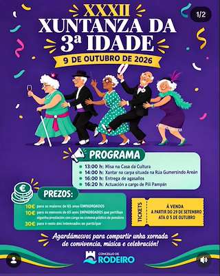 Fechas, información, programa, cartel, imágenes, mapa y ubicación de XXXII Xuntanza da 3ª Idade  (2026)  en  Rodeiro