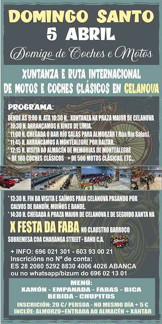 Fechas, información, programa, cartel, imágenes, mapa y ubicación de Xuntanza de Motos e Coches Clásicos (2026)  en  Celanova