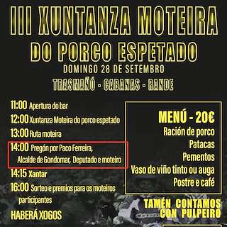 Fechas, información, programa, cartel, imágenes, mapa y ubicación de III Xuntanza Moteira do Porco o espeto (2025)  en  Redondela