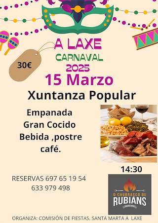 Fechas, información, programa, cartel, imágenes, mapa y ubicación de Xuntanza Popular de Carnaval de A Laxe   en  Vilagarcía de Arousa