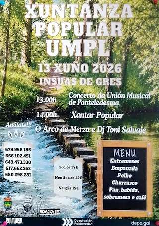 Fechas, información, programa, cartel, imágenes, mapa y ubicación de Xuntanza Popular UMPL de Insuas de Gres (2026)  en  Vila de Cruces