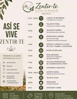 Fechas, información, programa, cartel, imágenes, mapa y ubicación de Zentir-te - Festival de Bienestar  (2026)  en  Vilanova de Arousa